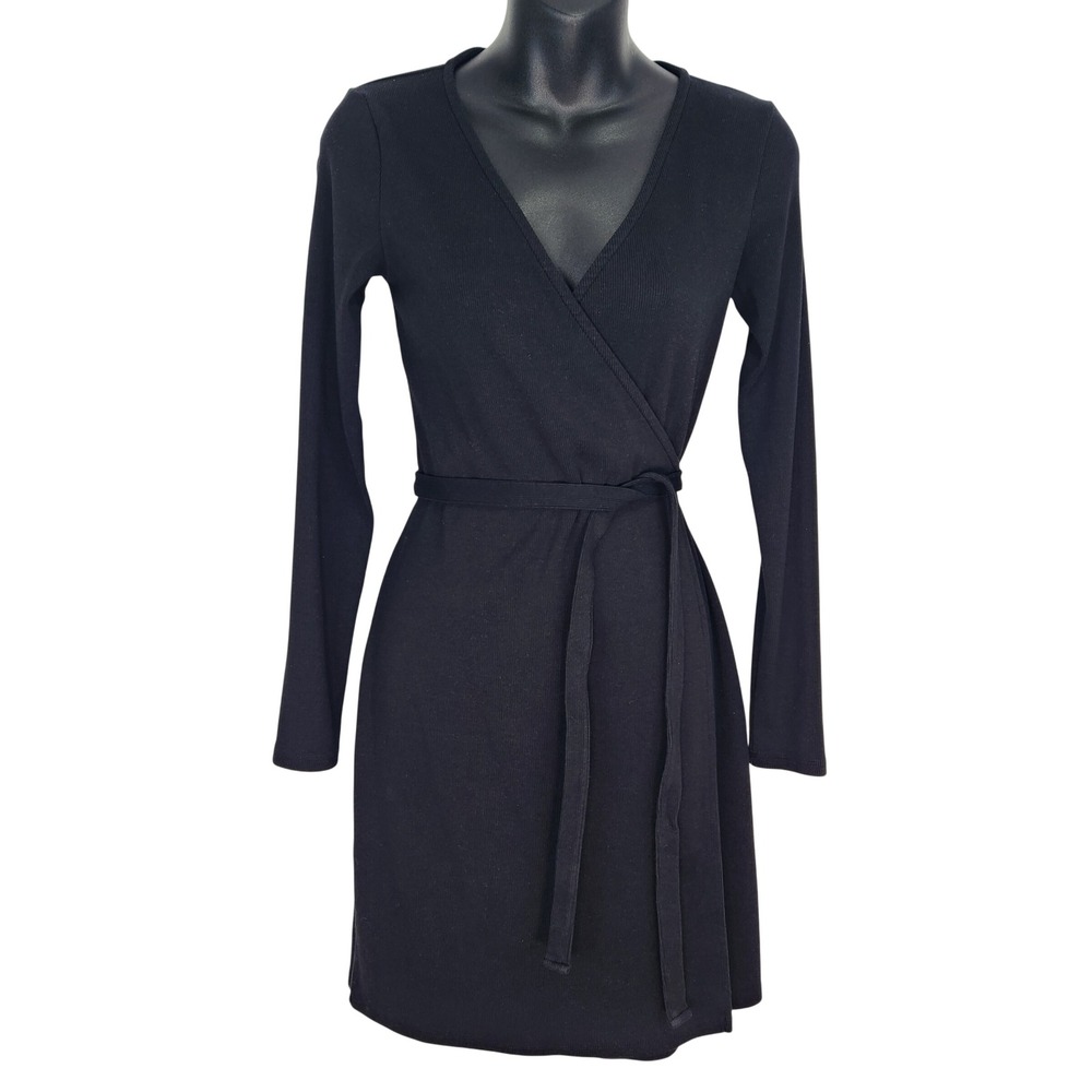 Boden‎ Black Ribbed Knit Long Sleeve Wrap Dress D0777 Cotton Tencel Modal US 4R